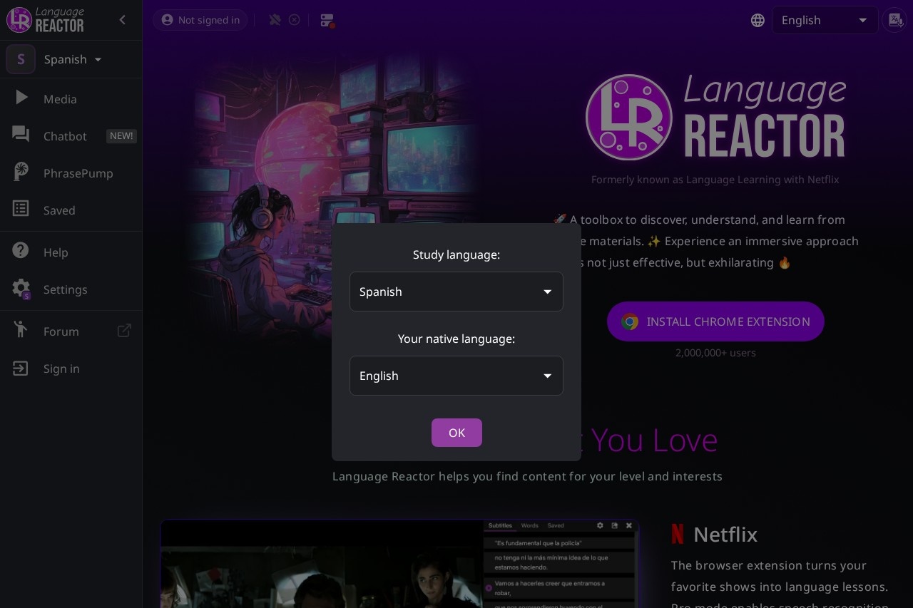 Language Reactor screenshot