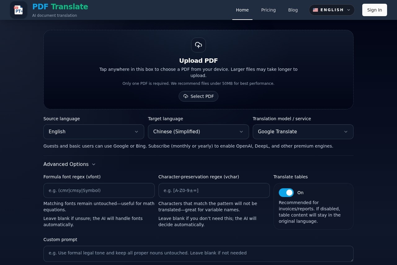 PDF Translate screenshot