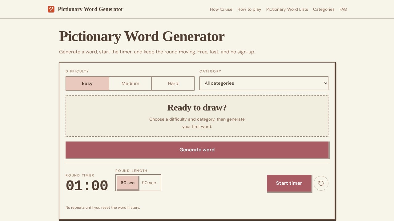 image for Pictionary Word Generator